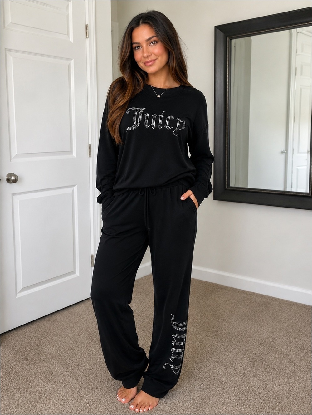 Juicy Couture Black Rhinestone Logo Sleepwear Lounge Set Size Small NWT